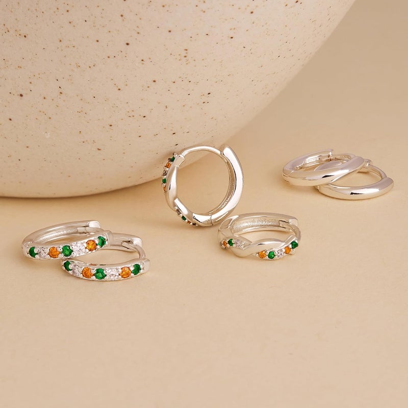Inerney 14K Gold Plated Huggie Hoop Earrings for Women, Small Sterling Silver Earring Set Hypoallergenic Cartilage Helix Stacks, Mini Dainty Cute Trendy Birthstone Jewelry Gift for Multiple Piercings - Image 5
